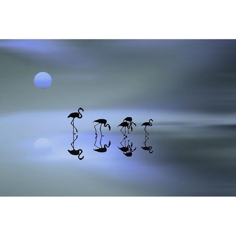 group of flamingos Black Modern Wood Framed Art Print with Double Matting by Natalia