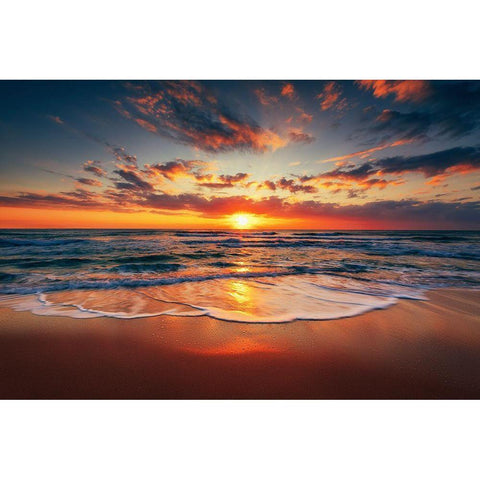 Sunrise on the beach White Modern Wood Framed Art Print by Valkov, Valentin