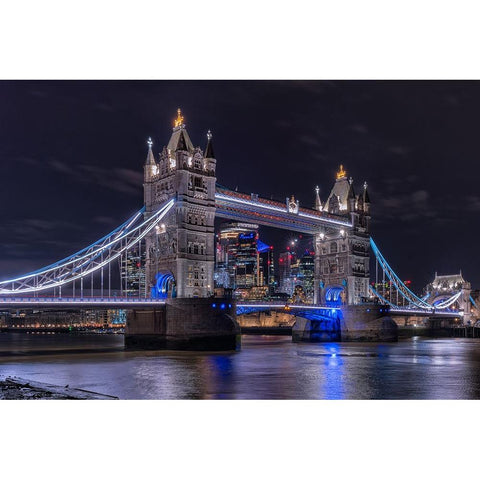 Tower Bridge In London Black Modern Wood Framed Art Print with Double Matting by Kalika, Michael