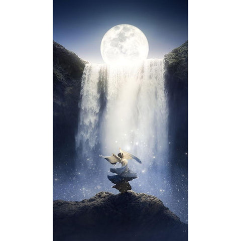 Dance under the moon White Modern Wood Framed Art Print by Pu, Can