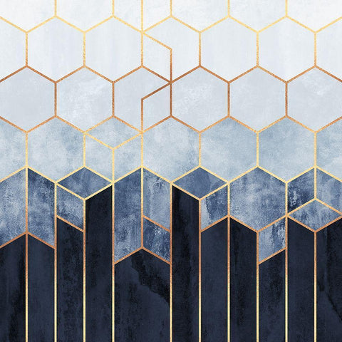 Soft Blue Hexagons Gold Ornate Wood Framed Art Print with Double Matting by Fredriksson, Elisabeth