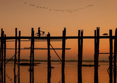 Ubein Bridge White Modern Wood Framed Art Print with Double Matting by Yilman, Gulsen