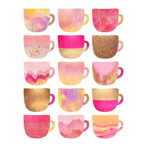 Pretty Pink Coffee Cups Gold Ornate Wood Framed Art Print with Double Matting by Fredriksson, Elisabeth