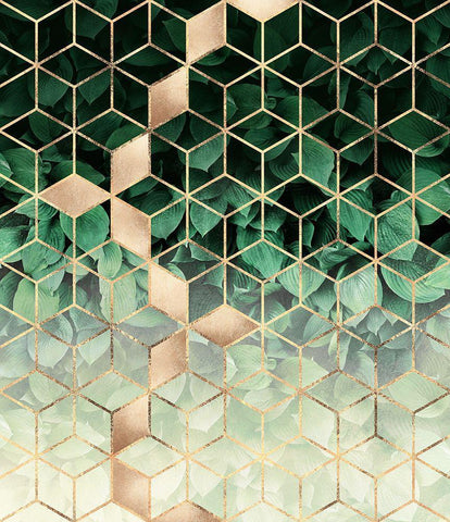 Leaves And Cubes White Modern Wood Framed Art Print with Double Matting by Fredriksson, Elisabeth