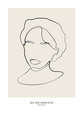 Modern female line art Black Ornate Wood Framed Art Print with Double Matting by NKTN