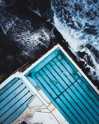 Most Famous Ocean Pool In Australia White Modern Wood Framed Art Print with Double Matting by Sarfraz, Asad