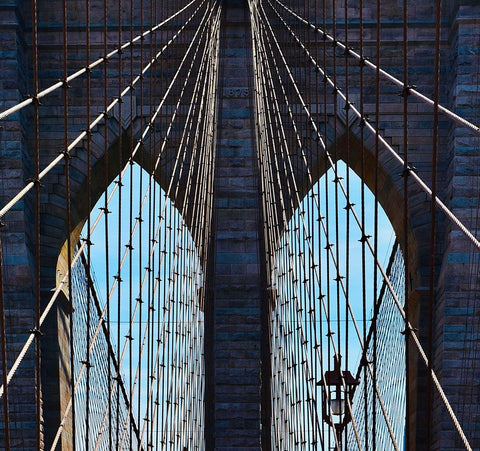 Brooklyn Bridge New York White Modern Wood Framed Art Print with Double Matting by Orbach, Arnon