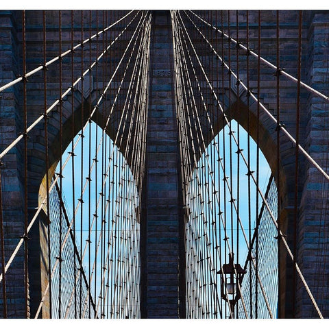 Brooklyn Bridge New York Black Modern Wood Framed Art Print with Double Matting by Orbach, Arnon