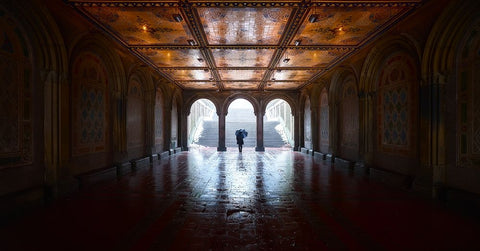 The Passageway Black Ornate Wood Framed Art Print with Double Matting by De La, Javier