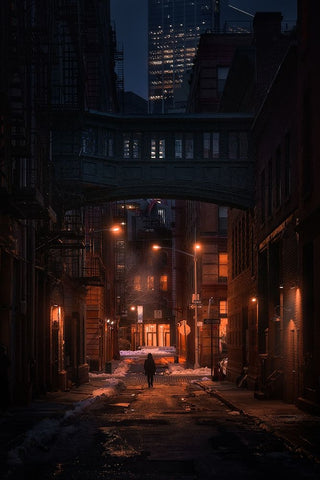 Under The Skybridge White Modern Wood Framed Art Print with Double Matting by De La, Javier