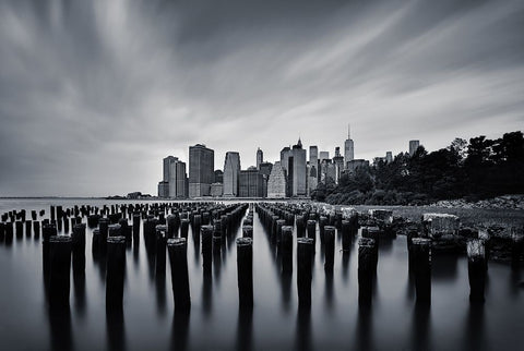 NYC White Modern Wood Framed Art Print with Double Matting by Jubic, Srecko