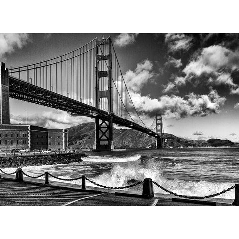 Surfing Under The Golden Gate Bridge Gold Ornate Wood Framed Art Print with Double Matting by Domont, Jois