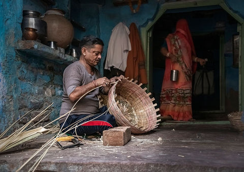 Basket Weaver Black Ornate Wood Framed Art Print with Double Matting by Singh, Anita