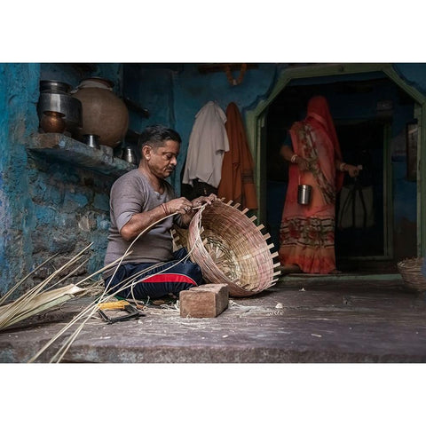 Basket Weaver White Modern Wood Framed Art Print by Singh, Anita