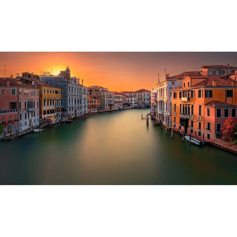 Sunset In Venice White Modern Wood Framed Art Print by Pessotto, Tommaso