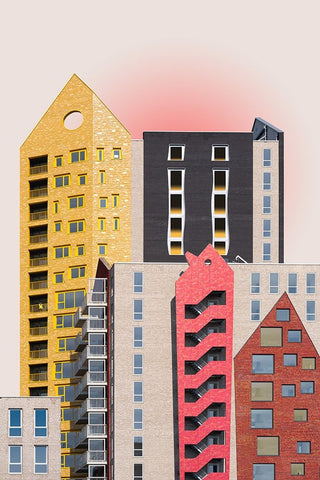 Playful Architecture White Modern Wood Framed Art Print with Double Matting by van Son, Greetje