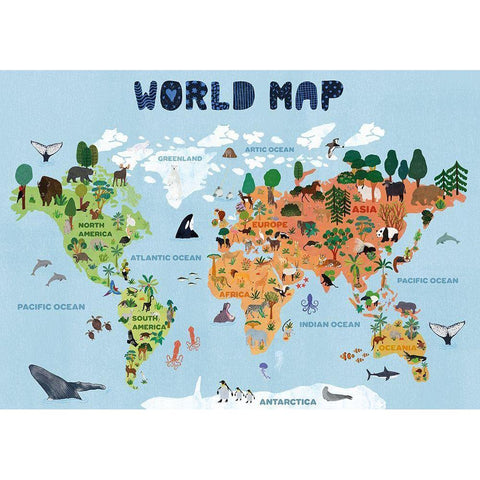 World map for kids Gold Ornate Wood Framed Art Print with Double Matting by Jotadejai