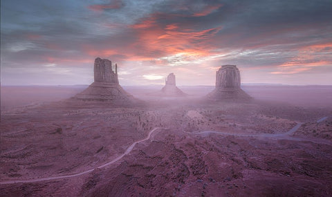 Monument Valley White Modern Wood Framed Art Print with Double Matting by Dan, Kai