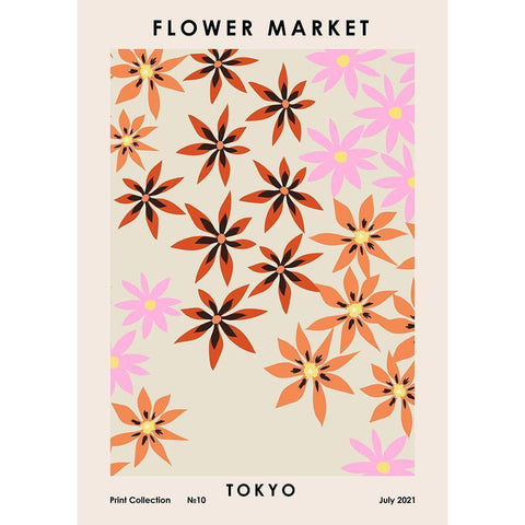 Flower Market Tokyo Black Modern Wood Framed Art Print with Double Matting by NKTN