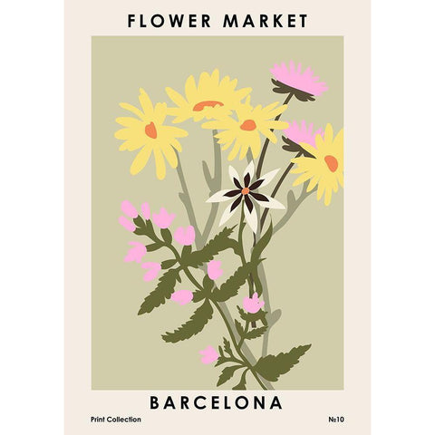 Flower Market Barcelona White Modern Wood Framed Art Print by NKTN