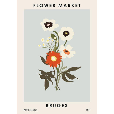 Flower Market Bruges White Modern Wood Framed Art Print by NKTN