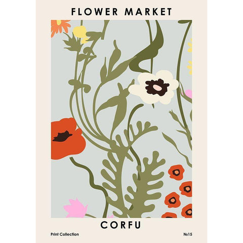 Flower Market Corfu Gold Ornate Wood Framed Art Print with Double Matting by NKTN