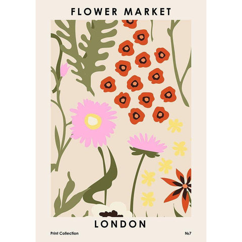 Flower Market London White Modern Wood Framed Art Print by NKTN