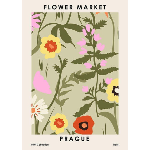 Flower Market Prague Gold Ornate Wood Framed Art Print with Double Matting by NKTN