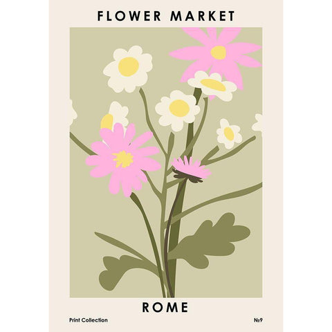 Flower Market Rome White Modern Wood Framed Art Print by NKTN