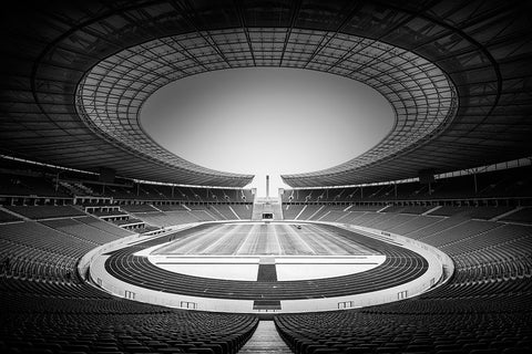 Olympiastadion Black Ornate Wood Framed Art Print with Double Matting by De Groen, Maurits