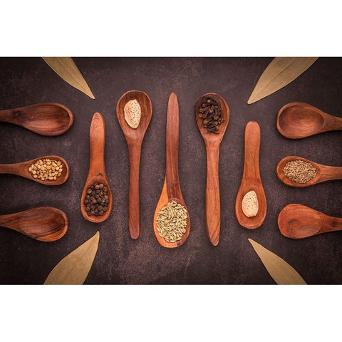 Spoons a Spices Black Modern Wood Framed Art Print with Double Matting by Dhuper, Sumit