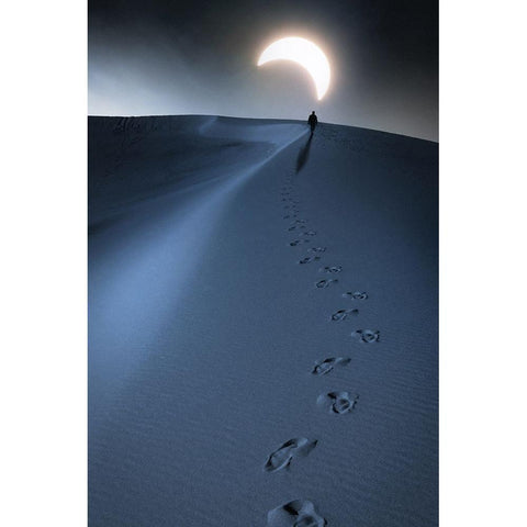 Walking Under The Silver Sand Moon Black Modern Wood Framed Art Print with Double Matting by CVV