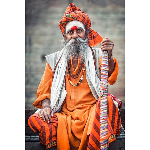 Varanasi Guru Black Modern Wood Framed Art Print with Double Matting by Louiz, Milton