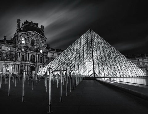 Louvre At Night White Modern Wood Framed Art Print with Double Matting by W., Catherine