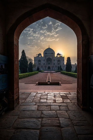 Humayun Tomb - Glowing Frame ! Black Ornate Wood Framed Art Print with Double Matting by Palaniraman, Ramamurthi