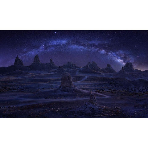 Milky Way Over The Magic Land Black Modern Wood Framed Art Print with Double Matting by Zhang, Anna