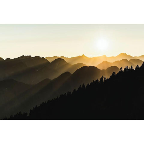 Sunset sun rays over the mountains Gold Ornate Wood Framed Art Print with Double Matting by Yamada, Tomomi