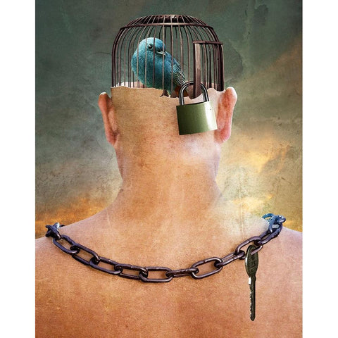 Can you open the imprisoned thought ? Black Modern Wood Framed Art Print with Double Matting by Xibiaohuang