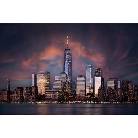 Skyline Nyc Black Modern Wood Framed Art Print by Michiels, Bart