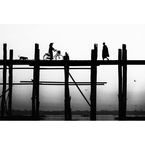 U Bein Bridge White Modern Wood Framed Art Print by Sefer, Emel