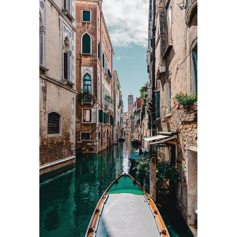 Boat On The River Gold Ornate Wood Framed Art Print with Double Matting by Stefan, Drita