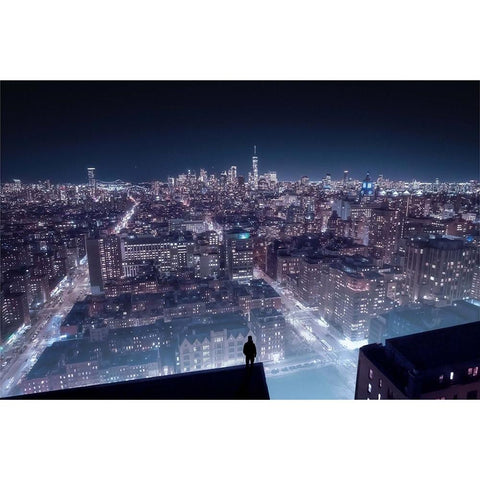 Cyber Punk Newyork Gold Ornate Wood Framed Art Print with Double Matting by Li, Qijia