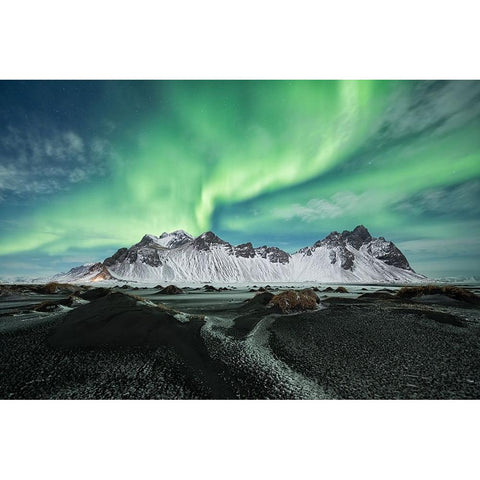 Stokksnes Aurora Black Modern Wood Framed Art Print with Double Matting by Alicke, Bjoern