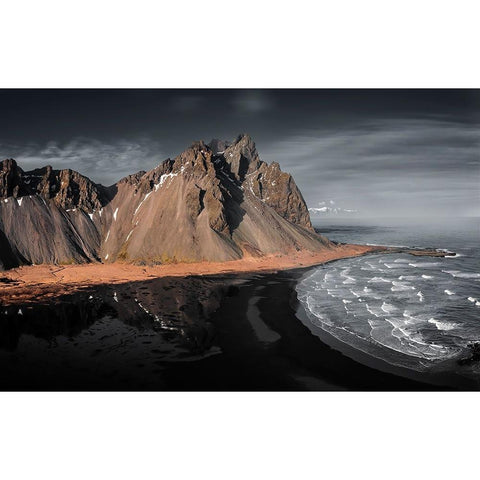 Black sand beach Black Modern Wood Framed Art Print with Double Matting by (David) Dai, Wei