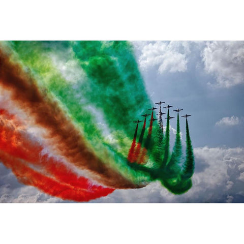 Frecce Tricolori White Modern Wood Framed Art Print by Vizzari, Giuseppe