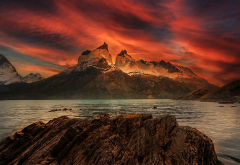 Mountain color Black Ornate Wood Framed Art Print with Double Matting by Su, Yuan