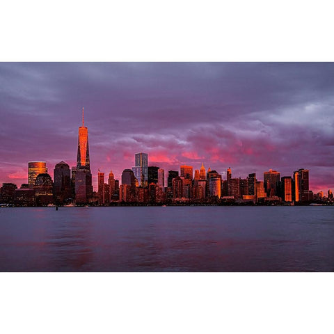 New York City Sunset Black Modern Wood Framed Art Print with Double Matting by Yu, Bing