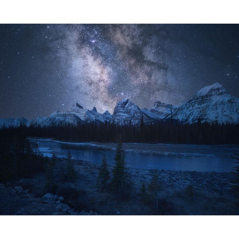 Milky Way over Mountains White Modern Wood Framed Art Print by F. Turienzo, Carlos