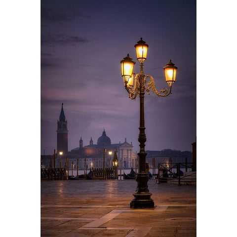 Sunrise in Venice Black Modern Wood Framed Art Print with Double Matting by Lopez, Bartolome