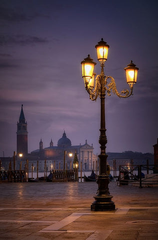 Sunrise in Venice Black Ornate Wood Framed Art Print with Double Matting by Lopez, Bartolome